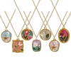 Picture of 18K Real Gold Plated Link Cable Chain Pendant Charm Necklace, 304 Stainless Steel 45cm(17.7") + 5cm(2"), For Women, Multicolor Enamel Retro Oil Painting Style Gift, Eco-friendly PVD Vacuum Plating