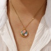 Picture of 18K Real Gold Plated Link Cable Chain Pendant Charm Necklace, 304 Stainless Steel 45cm(17.7") + 5cm(2"), For Women, Multicolor Enamel Retro Oil Painting Style Gift, Eco-friendly PVD Vacuum Plating