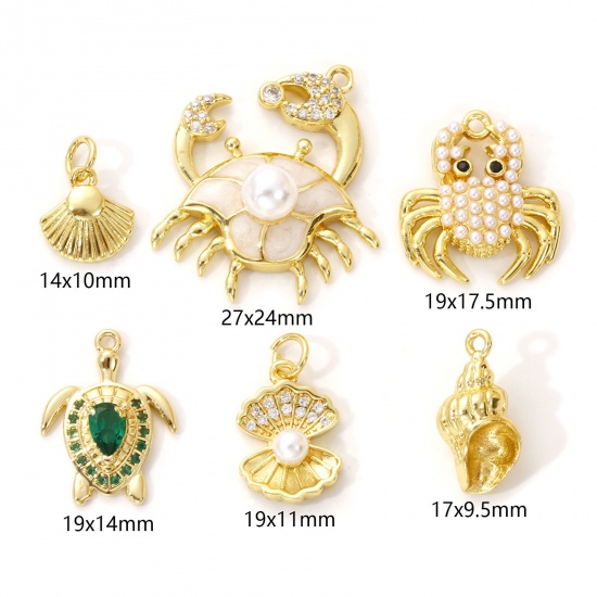 Immagine di 2 Pz Ottone Gioielli Oceanici Ciondoli Placcato Oro 18K Conchiglia Animali Marini Perla Imitato Acrilico