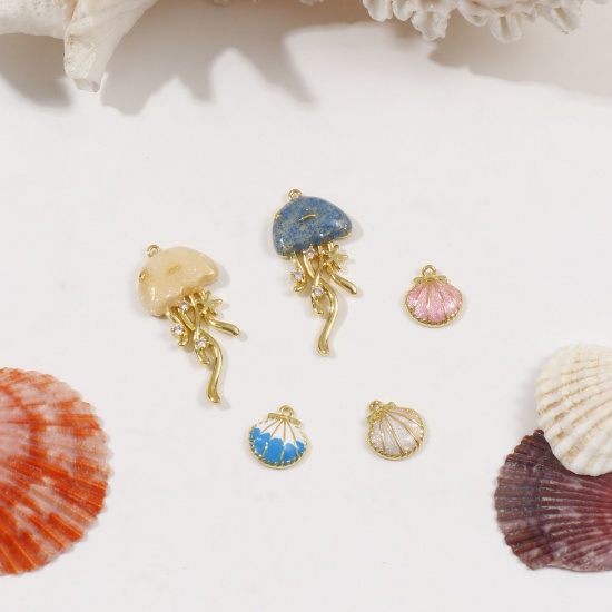 Imagen de 1 Unidad Latón Joyería del océano Colgantes Chapado en Oro de 18K Esmalte Concha Medusa