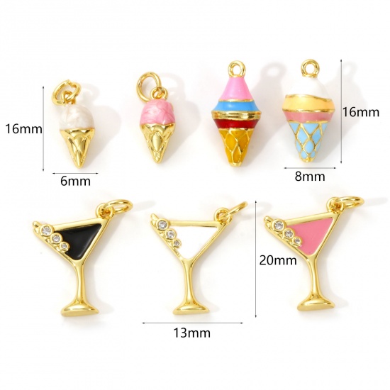 Immagine di 2 Pz Ottone Ciondoli Placcato Oro 18K Multicolore Smalto Bicchiere da vino Gelatto