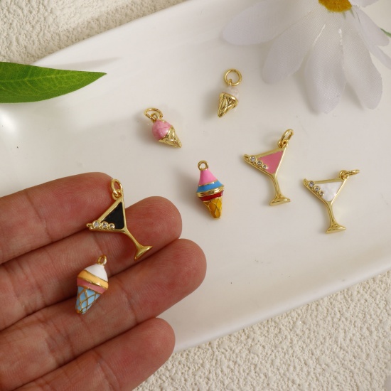 Immagine di 2 Pz Ottone Ciondoli Placcato Oro 18K Multicolore Smalto Bicchiere da vino Gelatto