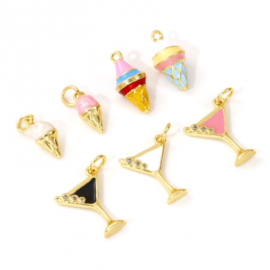 Immagine di 2 Pz Ottone Ciondoli Placcato Oro 18K Multicolore Smalto Bicchiere da vino Gelatto