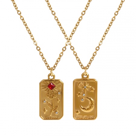 18K Real Gold Plated Link Cable Chain Tarot Pendant Charm Necklace, 304 Stainless Steel 45cm(17.7") + 5cm(2"), For Women, Exquisite Gift, Eco-friendly PVD Vacuum Plating