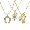 Bild von 18K Echtgold plattiert Anhänger Halskette, Messing 45cm + 5cm, Für Frauen, Blau Zirkonia Retro Geschenk, Umweltfreundlich, 1 Strang