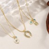 Bild von 18K Echtgold plattiert Anhänger Halskette, Messing 45cm + 5cm, Für Frauen, Blau Zirkonia Retro Geschenk, Umweltfreundlich, 1 Strang