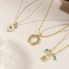 Bild von 18K Echtgold plattiert Anhänger Halskette, Messing 45cm + 5cm, Für Frauen, Blau Zirkonia Retro Geschenk, Umweltfreundlich, 1 Strang