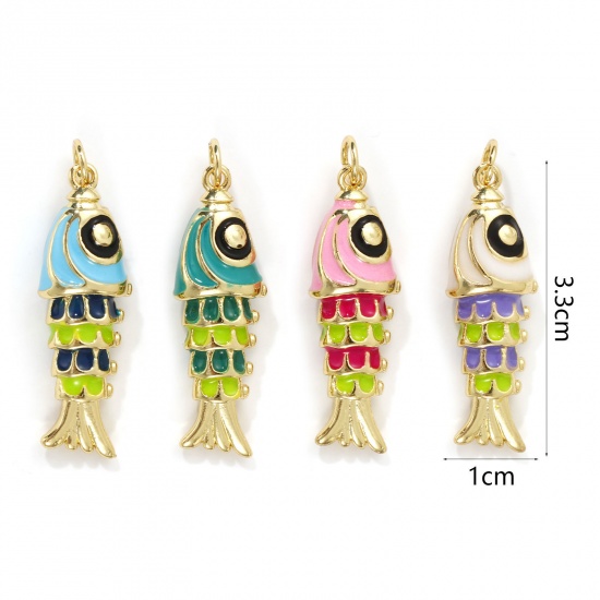 Imagen de 1 Piece Eco-friendly Brass Ocean Jewelry Pendants 18K Real Gold Plated Multicolor Enamel Fish Animal 3D 3.3cm x 1cm