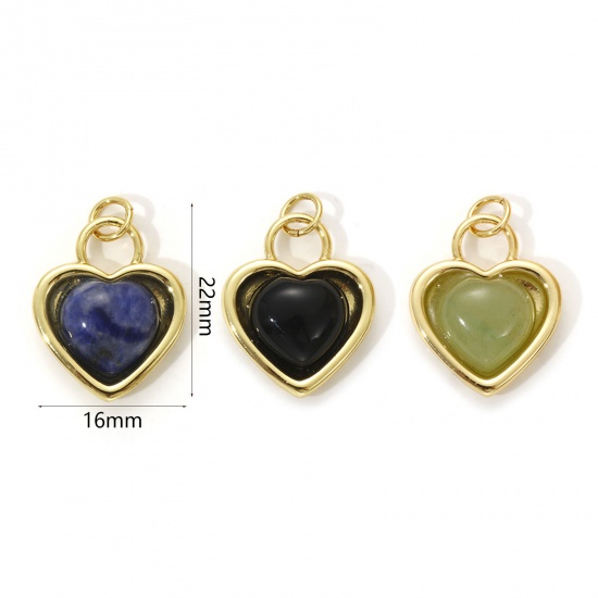 Immagine di 1 Piece Eco-friendly Brass & Gemstone Valentine's Day Charms 18K Real Gold Plated Heart 22mm x 16mm