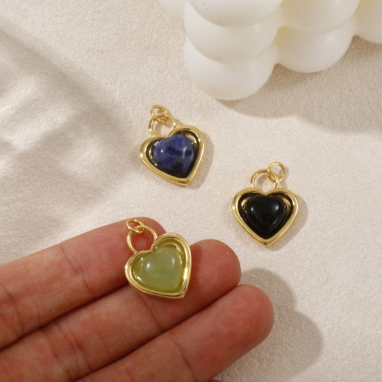 Immagine di 1 Piece Eco-friendly Brass & Gemstone Valentine's Day Charms 18K Real Gold Plated Heart 22mm x 16mm