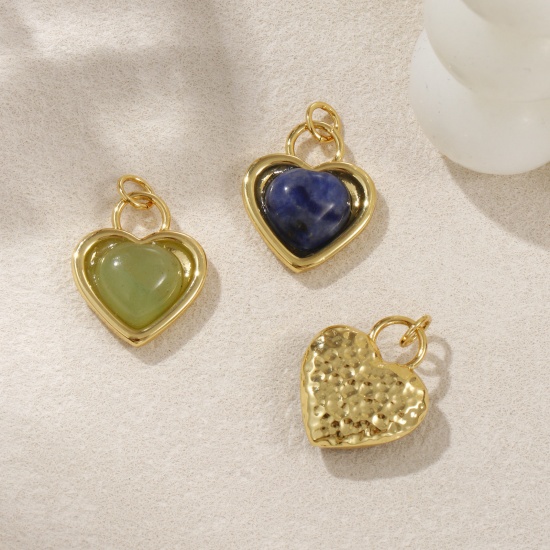 Immagine di 1 Piece Eco-friendly Brass & Gemstone Valentine's Day Charms 18K Real Gold Plated Heart 22mm x 16mm