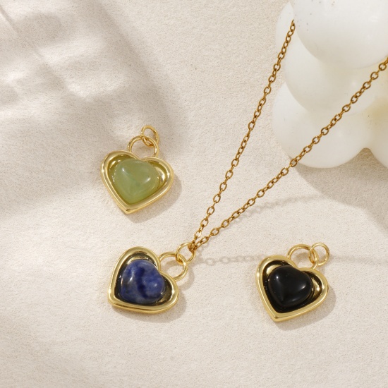 Immagine di 1 Piece Eco-friendly Brass & Gemstone Valentine's Day Charms 18K Real Gold Plated Heart 22mm x 16mm