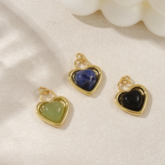 Immagine di 1 Piece Eco-friendly Brass & Gemstone Valentine's Day Charms 18K Real Gold Plated Heart 22mm x 16mm