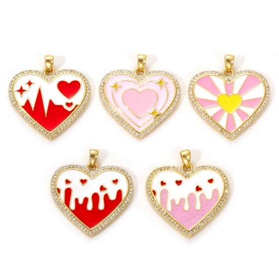 Immagine di 1 Piece Eco-friendly Brass Valentine's Day Charms 18K Real Gold Plated Enamel Heart
