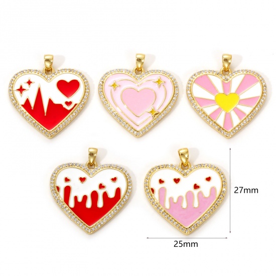 Immagine di 1 Piece Eco-friendly Brass Valentine's Day Charms 18K Real Gold Plated Enamel Heart