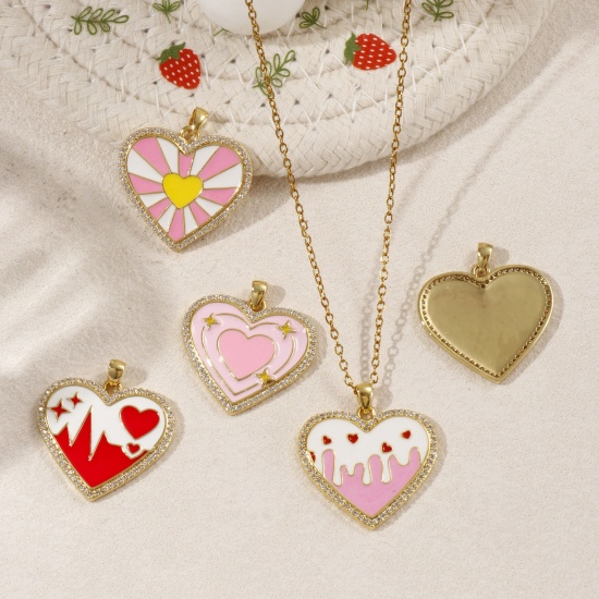 Immagine di 1 Piece Eco-friendly Brass Valentine's Day Charms 18K Real Gold Plated Enamel Heart