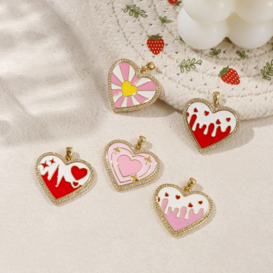 Immagine di 1 Piece Eco-friendly Brass Valentine's Day Charms 18K Real Gold Plated Enamel Heart