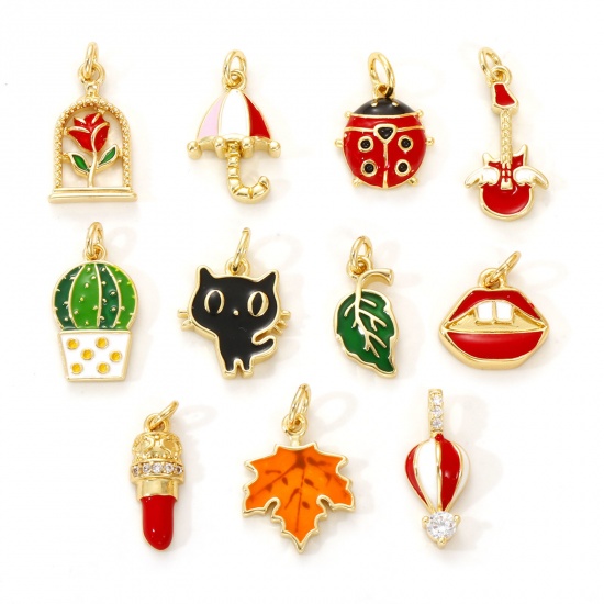 Immagine di 2 PCs Eco-friendly Brass Charms 18K Real Gold Plated Enamel