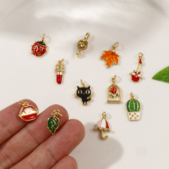 Immagine di 2 PCs Eco-friendly Brass Charms 18K Real Gold Plated Enamel