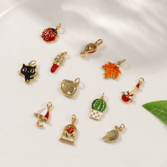 Immagine di 2 PCs Eco-friendly Brass Charms 18K Real Gold Plated Enamel