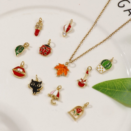 Immagine di 2 PCs Eco-friendly Brass Charms 18K Real Gold Plated Enamel
