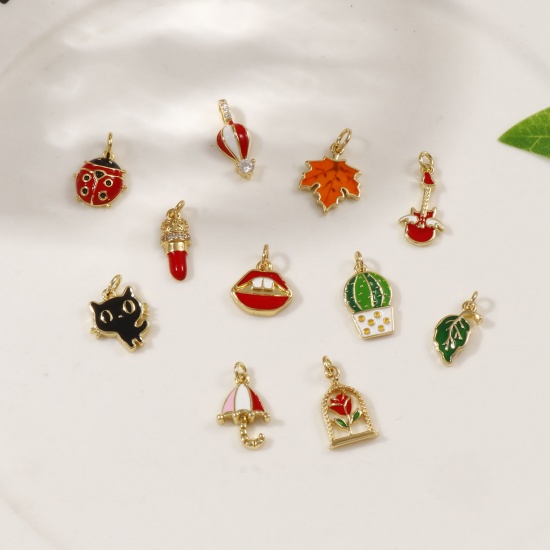 Immagine di 2 PCs Eco-friendly Brass Charms 18K Real Gold Plated Enamel