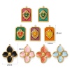 Picture of 2 PCs Eco-friendly PVD Vacuum Plating 304 Stainless Steel Charms 18K Real Gold Plated Multicolor Enamel Flower Ex Voto Heart