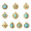 Picture of 1 Piece Eco-friendly PVD Vacuum Plating 304 Stainless Steel Boho Chic Bohemia Charms 18K Real Gold Plated Green Blue With Resin Cabochons Imitation Turquoise