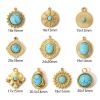 Picture of 1 Piece Eco-friendly PVD Vacuum Plating 304 Stainless Steel Boho Chic Bohemia Charms 18K Real Gold Plated Green Blue With Resin Cabochons Imitation Turquoise