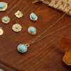 Picture of 1 Piece Eco-friendly PVD Vacuum Plating 304 Stainless Steel Boho Chic Bohemia Charms 18K Real Gold Plated Green Blue With Resin Cabochons Imitation Turquoise