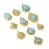 Picture of 1 Piece Eco-friendly PVD Vacuum Plating 304 Stainless Steel Boho Chic Bohemia Charms 18K Real Gold Plated Green Blue With Resin Cabochons Imitation Turquoise