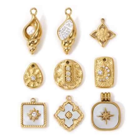 1 Piece Eco-friendly PVD Vacuum Plating 304 Stainless Steel Charms 18K Real Gold Plated