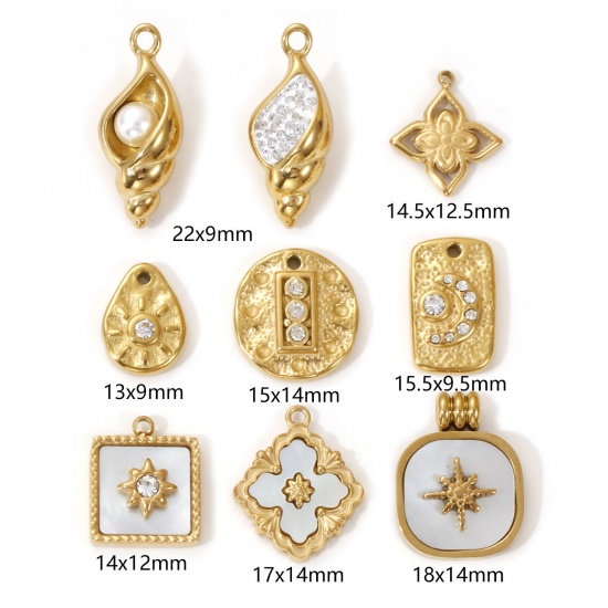 Imagen de 1 Piece Eco-friendly PVD Vacuum Plating 304 Stainless Steel Charms 18K Real Gold Plated