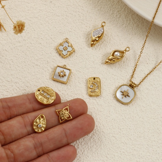 Imagen de 1 Piece Eco-friendly PVD Vacuum Plating 304 Stainless Steel Charms 18K Real Gold Plated