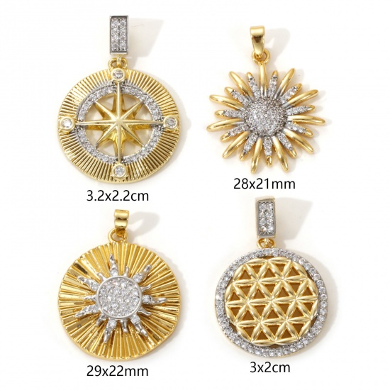 Bild von 1 Piece Brass Pendants 18K Gold Plated & Platinum Plated Two Tone Sunflower Star Micro Pave Clear Cubic Zirconia