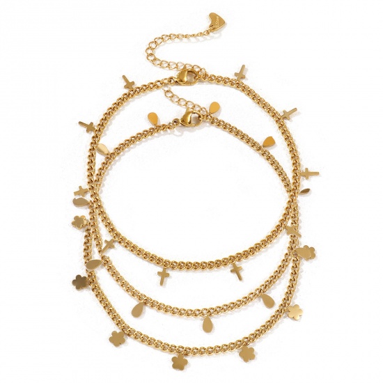 Immagine di 1 Pz Placcatura Sottovuoto PVD Ecologica Squisito 18K Vero Oro Placcato 304 Acciaio Inossidabile Catena del Barbazzale Cavigliere Per Donne Regalo 22cm Lunghezza