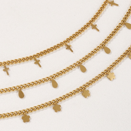 Immagine di 1 Pz Placcatura Sottovuoto PVD Ecologica Squisito 18K Vero Oro Placcato 304 Acciaio Inossidabile Catena del Barbazzale Cavigliere Per Donne Regalo 22cm Lunghezza