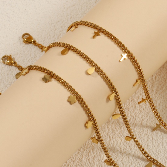 Immagine di 1 Pz Placcatura Sottovuoto PVD Ecologica Squisito 18K Vero Oro Placcato 304 Acciaio Inossidabile Catena del Barbazzale Cavigliere Per Donne Regalo 22cm Lunghezza