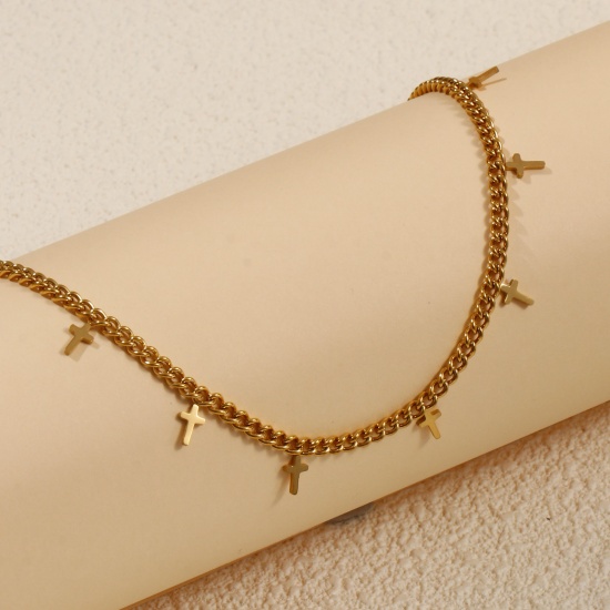 Immagine di 1 Pz Placcatura Sottovuoto PVD Ecologica Squisito 18K Vero Oro Placcato 304 Acciaio Inossidabile Catena del Barbazzale Cavigliere Per Donne Regalo 22cm Lunghezza