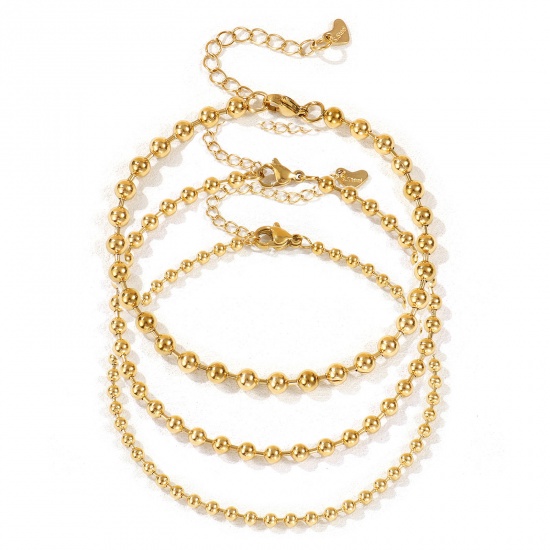 Immagine di 1 Pz Placcatura Sottovuoto PVD Ecologica Squisito 18K Vero Oro Placcato 304 Acciaio Inossidabile Catena a Pallini Cavigliere Per Donne Regalo 22cm Lunghezza