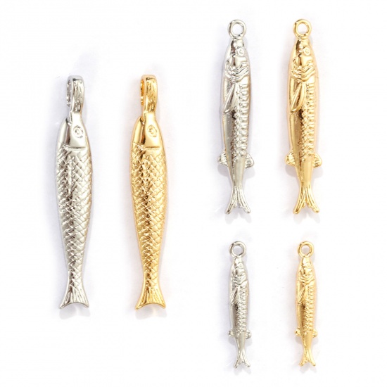 Image de 2 PCs Eco-friendly Brass Ocean Jewelry Charms Real Gold Plated Fish Animal 3D