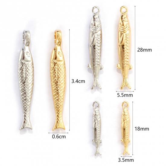 Image de 2 PCs Eco-friendly Brass Ocean Jewelry Charms Real Gold Plated Fish Animal 3D