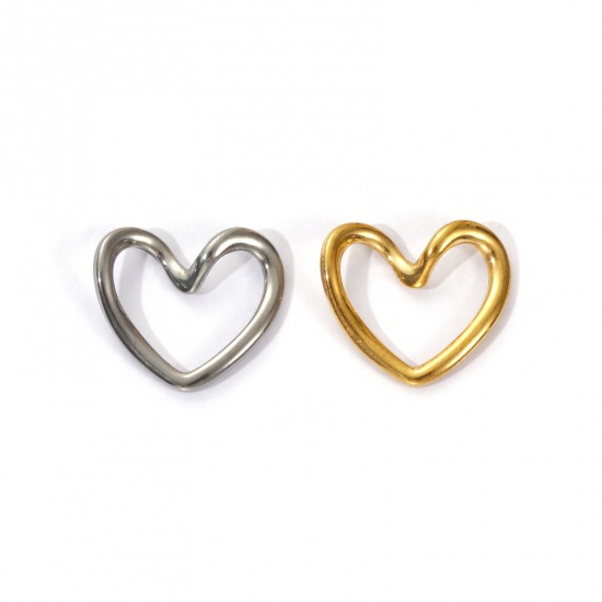 Imagen de 5 PCs Eco-friendly PVD Vacuum Plating 304 Stainless Steel Valentine's Day Charms Multicolor Enamel Heart Hollow 17mm x 15mm