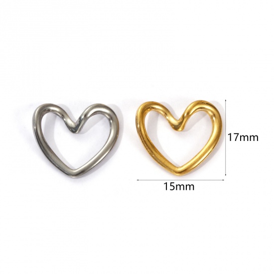 Imagen de 5 PCs Eco-friendly PVD Vacuum Plating 304 Stainless Steel Valentine's Day Charms Multicolor Enamel Heart Hollow 17mm x 15mm