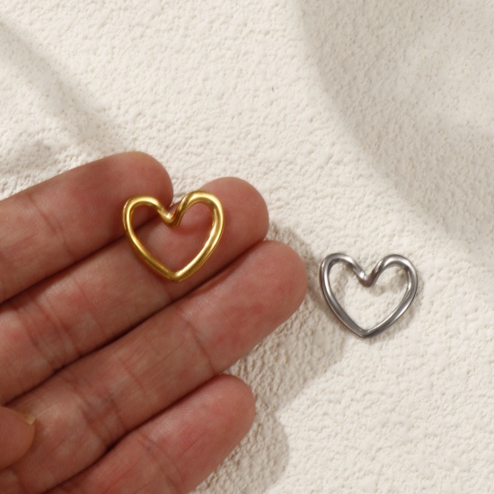Imagen de 5 PCs Eco-friendly PVD Vacuum Plating 304 Stainless Steel Valentine's Day Charms Multicolor Enamel Heart Hollow 17mm x 15mm