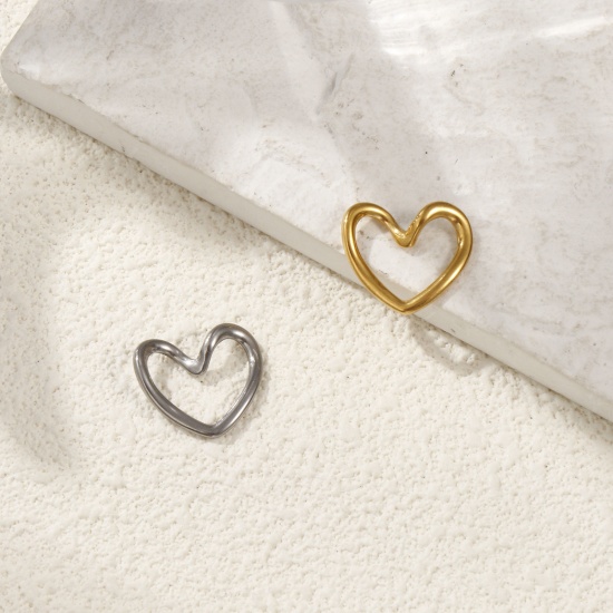 Imagen de 5 PCs Eco-friendly PVD Vacuum Plating 304 Stainless Steel Valentine's Day Charms Multicolor Enamel Heart Hollow 17mm x 15mm