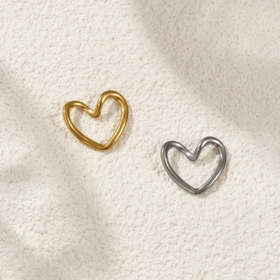 Imagen de 5 PCs Eco-friendly PVD Vacuum Plating 304 Stainless Steel Valentine's Day Charms Multicolor Enamel Heart Hollow 17mm x 15mm