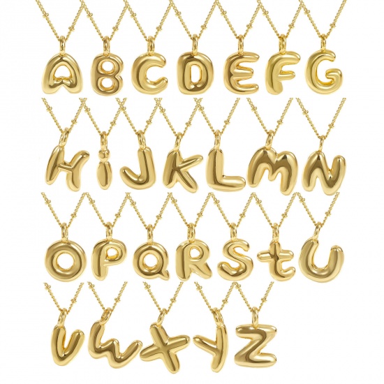 Immagine di 18K Vero Oro Placcato Catena del Barbazzale Lettera Maiuscola Collana con Ciondolo, Ottone 45cm + 5cm, Per Donne, Messaggio " A-Z " Squisito Regalo, Ecologico, 1 Pz