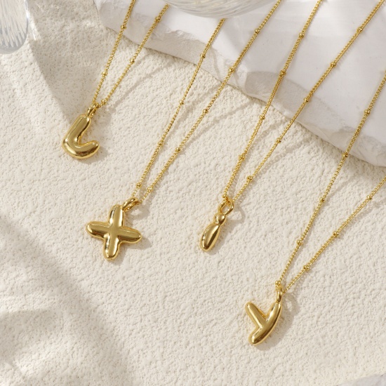 Immagine di 18K Vero Oro Placcato Catena del Barbazzale Lettera Maiuscola Collana con Ciondolo, Ottone 45cm + 5cm, Per Donne, Messaggio " A-Z " Squisito Regalo, Ecologico, 1 Pz