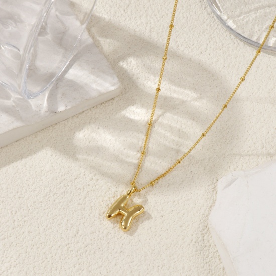 Immagine di 18K Vero Oro Placcato Catena del Barbazzale Lettera Maiuscola Collana con Ciondolo, Ottone 45cm + 5cm, Per Donne, Messaggio " A-Z " Squisito Regalo, Ecologico, 1 Pz